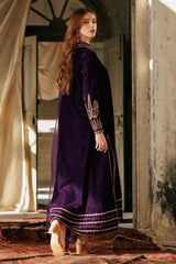 3-PC Embroidered Velvet Shirt with Embroidered Organza Dupatta and Trouser VVT4-019