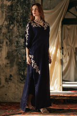 2-PC Embroidered Velvet Kaftan with Trouser VVT4-018