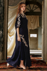 2-PC Embroidered Velvet Kaftan with Trouser VVT4-018