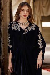 2-PC Embroidered Velvet Kaftan with Trouser VVT4-018