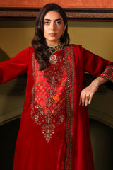 3-PC Embroidered Velvet Shirt with Embroidered Chiffon Dupatta and Trouser VVT4-013