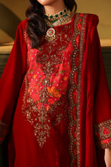 3-PC Embroidered Velvet Shirt with Embroidered Chiffon Dupatta and Trouser VVT4-013