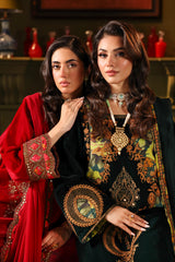 3-PC Embroidered Velvet Shirt with Embroidered Chiffon Dupatta and Trouser VVT4-01