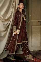 3-PC Embroidered Velvet Shirt with Embroidered Chiffon Dupatta and Trouser VVT4-016