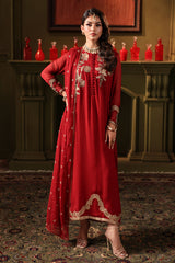 3-PC Embroidered Organza Shirt with Embroidered Chiffon Dupatta and Trouser CMA-4-0022 Mehroon