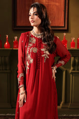 3-PC Embroidered Organza Shirt with Embroidered Chiffon Dupatta and Trouser CMA-4-0022 Mehroon