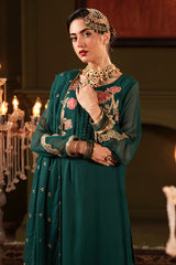 3-PC Embroidered Organza Shirt with Embroidered Chiffon Dupatta and Trouser CMA-4-0022 Green