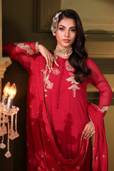 3-PC Embroidered Organza Shirt with Embroidered Chiffon Dupatta and Trouser CMA-4-0022 Pink