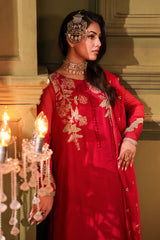 3-PC Embroidered Organza Shirt with Embroidered Chiffon Dupatta and Trouser CMA-4-0022 Pink