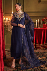 3-PC Embroidered Organza Shirt with Organza Dupatta and Trouser CMA-4-0010-A-01 Blue