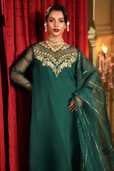 3-PC Embroidered Organza Shirt with Organza Dupatta and Trouser CMA-4-0010-A Green