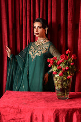 3-PC Embroidered Organza Shirt with Organza Dupatta and Trouser CMA-4-0010-A Green