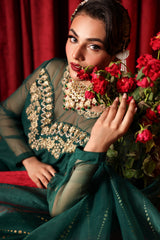 3-PC Embroidered Organza Shirt with Organza Dupatta and Trouser CMA-4-0010-A Green