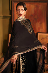 3-PC Embroidered Velvet Shirt with Embroidered Chiffon Dupatta and Trouser VVT4-07