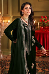 3-PC Embroidered Velvet Suit VVT4-014 GREEN