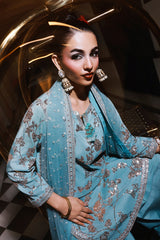 3-PC Embroidered Raw-Silk Suit CMA-5-111 Ferozi
