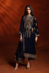 3-PC Embroidered Velvet Shirt with Embroidered Chiffon Dupatta and Trouser VVT-4-203