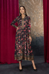 2-Pc Printed Raw Silk Frock With Raw Silk Cigarette Trouser CMA-4-02-A