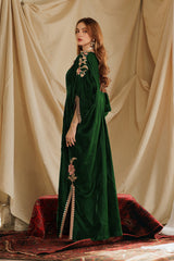 2-PC Embroidered Velvet Kaftaan with Silk Trouser VVT-5-17 GREEN