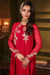 3-PC Embroidered Organza Shirt with Embroidered Chiffon Dupatta and Trouser CMA-4-0022 Pink
