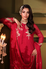 3-PC Embroidered Organza Shirt with Embroidered Chiffon Dupatta and Trouser CMA-4-0022 Pink