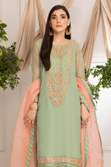 3-Pc Green Organza Shirt With Organza Dupatta and Raw Silk Trouser CMA23-14