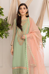3-Pc Green Organza Shirt With Organza Dupatta and Raw Silk Trouser CMA23-14